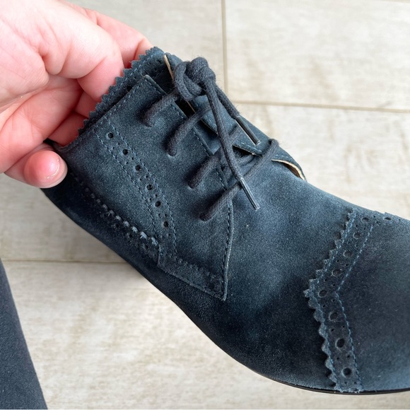 BALENCIAGA - Made in Italy Arena Suede Derby Lace-Up Blue Wedges Shoes - Picture 8 of 14